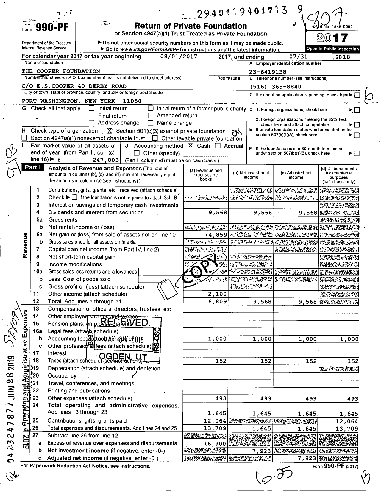 Image of first page of 2017 Form 990PF for The Cooper Foundation