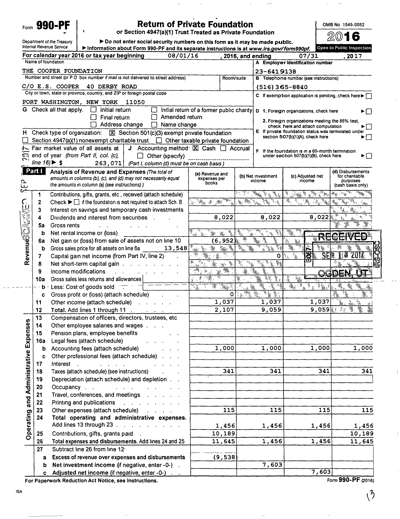 Image of first page of 2016 Form 990PF for The Cooper Foundation