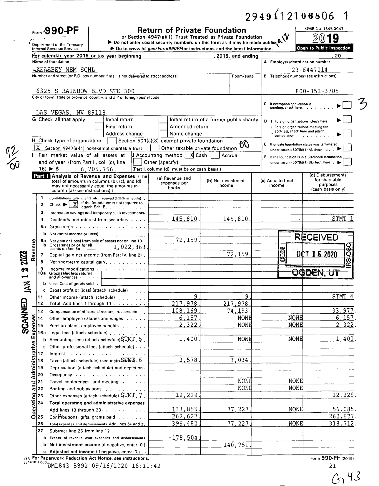 Image of first page of 2019 Form 990PF for Keasbey Mem SCHL