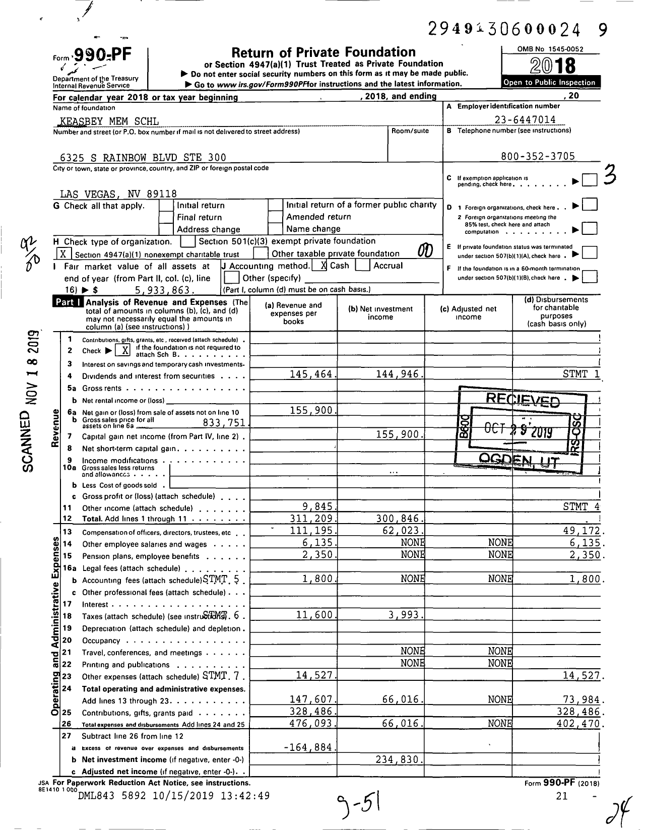 Image of first page of 2018 Form 990PF for Keasbey Mem SCHL