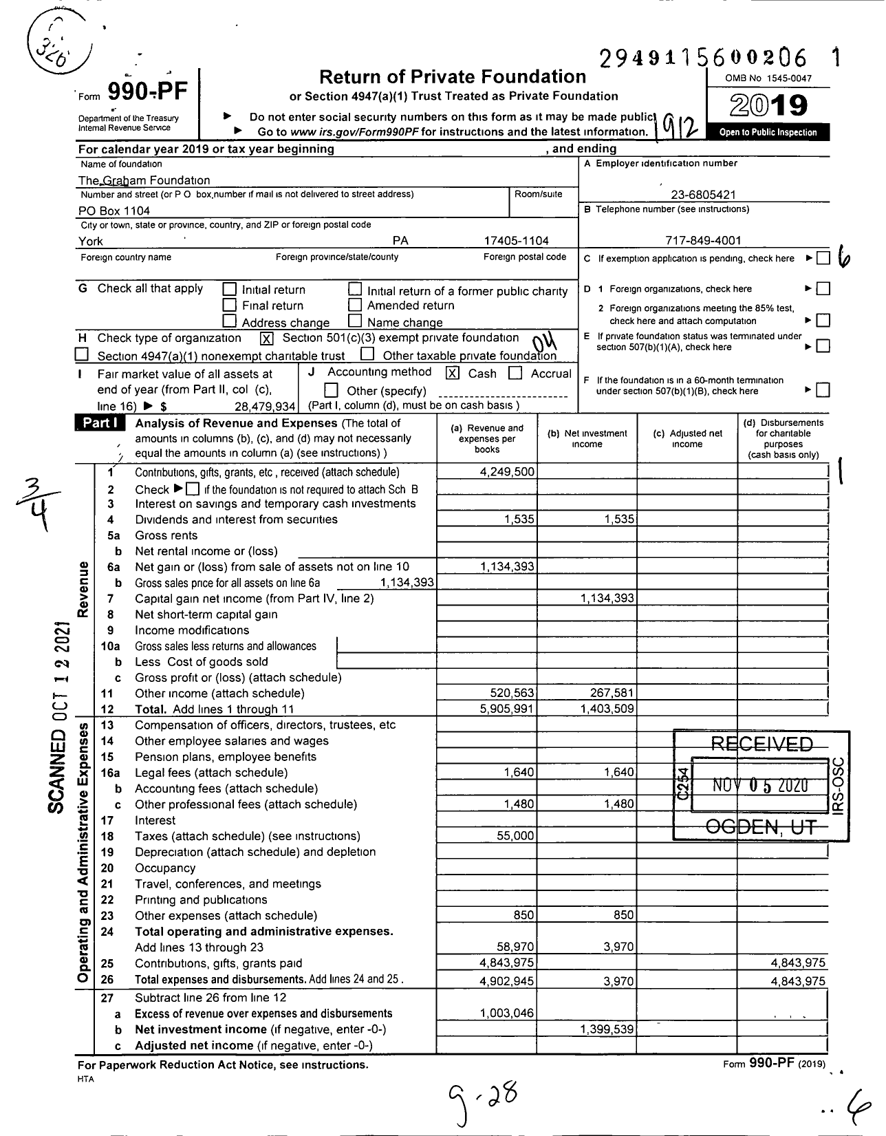 Image of first page of 2019 Form 990PF for The Graham Foundation / WM Kerlin JR & D Graham Ttee