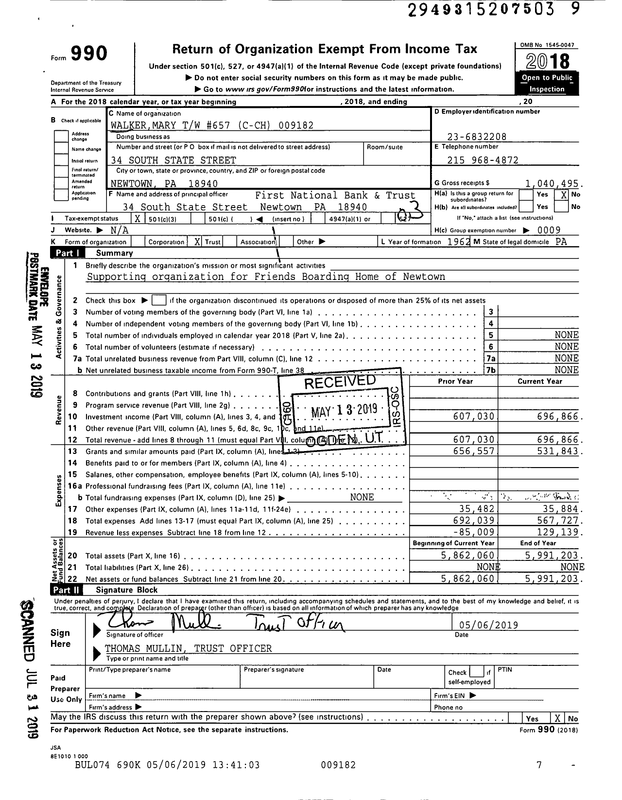 Image of first page of 2018 Form 990 for Walkermary TW #657