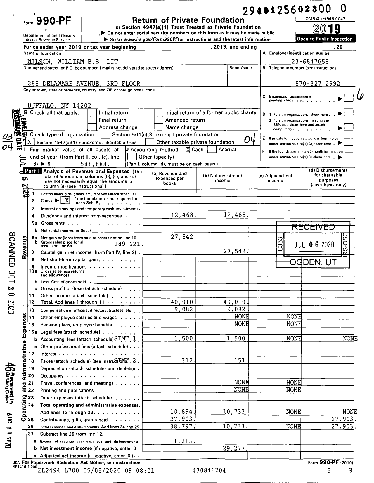 Image of first page of 2019 Form 990PR for Wilson William BB Lit