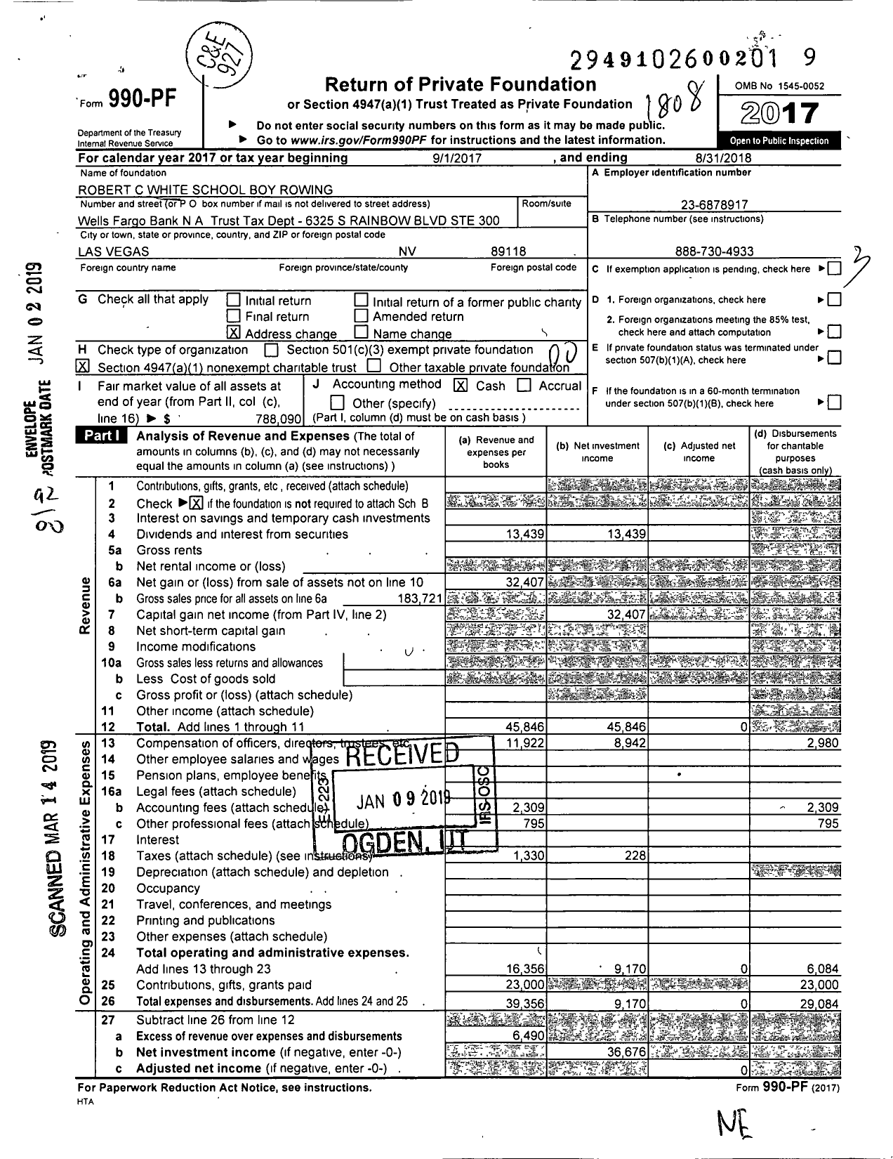 Image of first page of 2017 Form 990PF for Robert C White School Boy Rowing