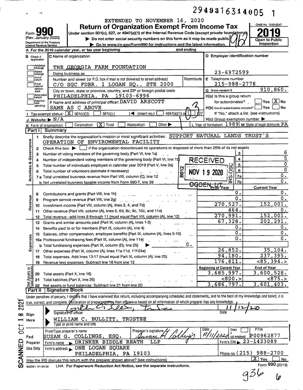 Image of first page of 2019 Form 990 for The Georgia Farm Foundation