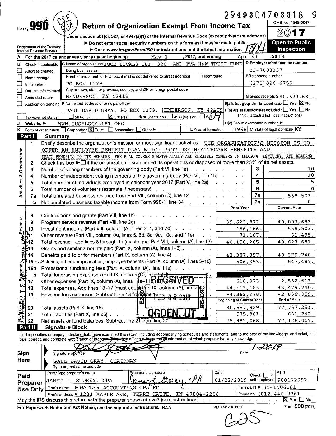 Image of first page of 2017 Form 990O for Iuoe Locals 181 320 and Tva H&W Trust Fund