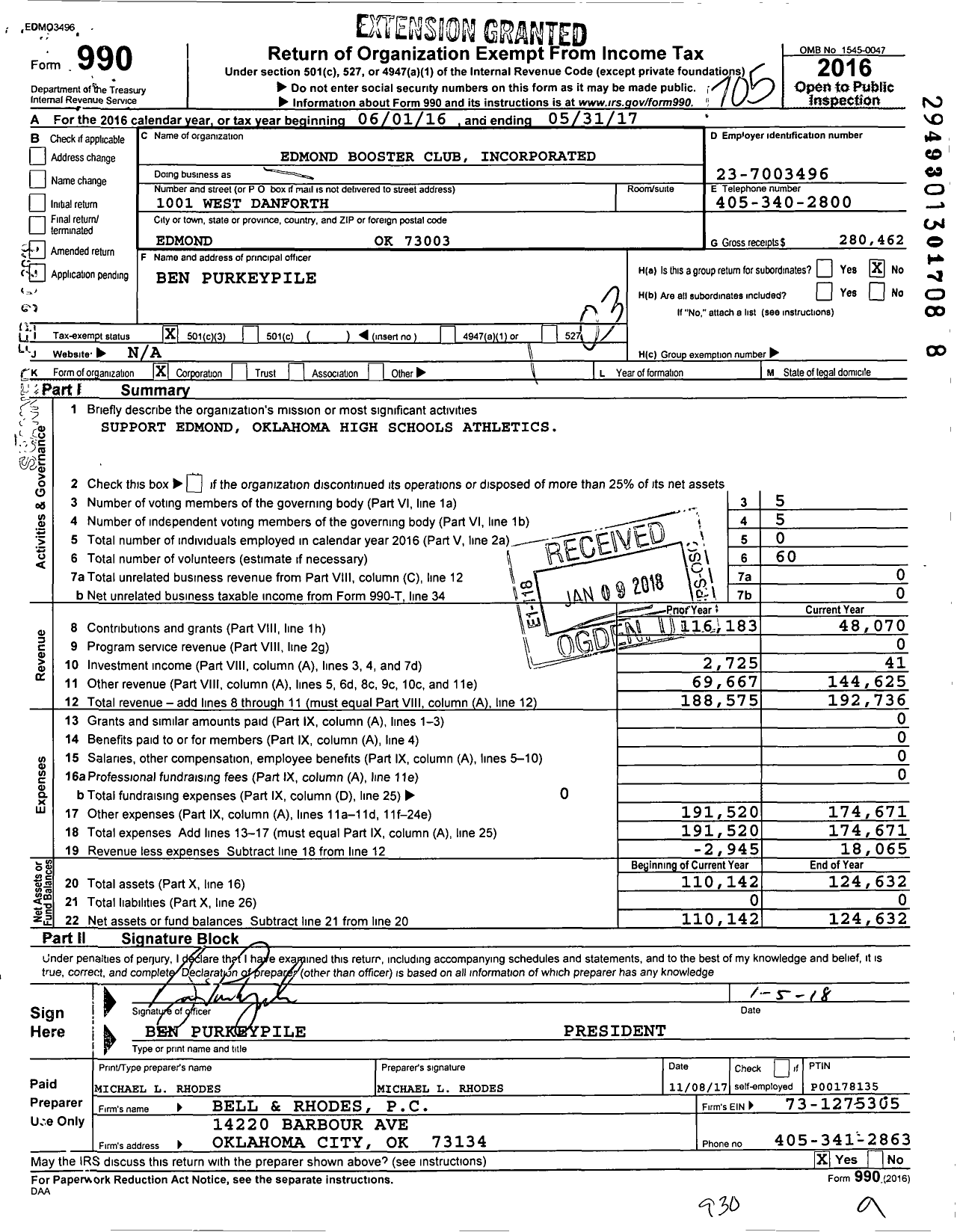 Image of first page of 2016 Form 990 for Edmond Booster Club Incorporated