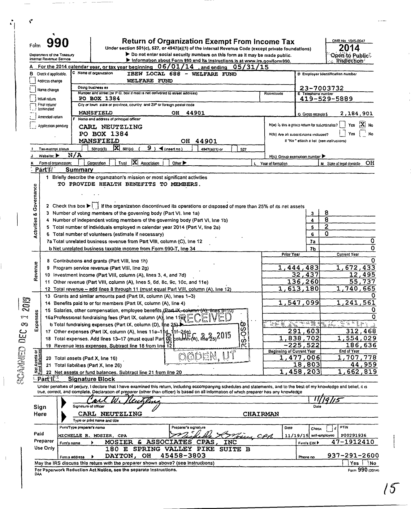 Image of first page of 2014 Form 990O for IBEW Local 688-welfare Fund