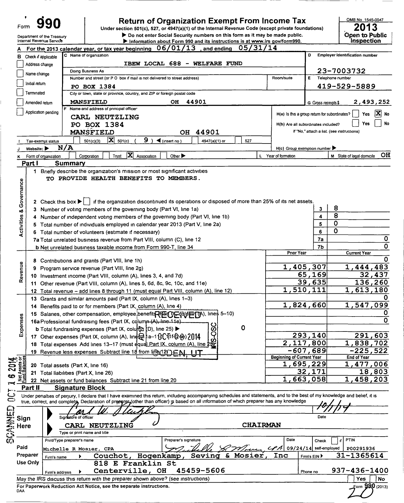 Image of first page of 2013 Form 990O for IBEW Local 688-welfare Fund