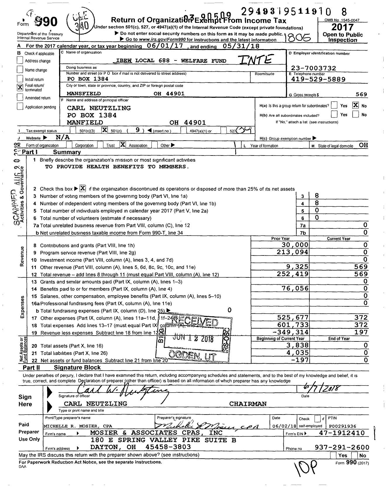 Image of first page of 2017 Form 990O for IBEW Local 688-welfare Fund
