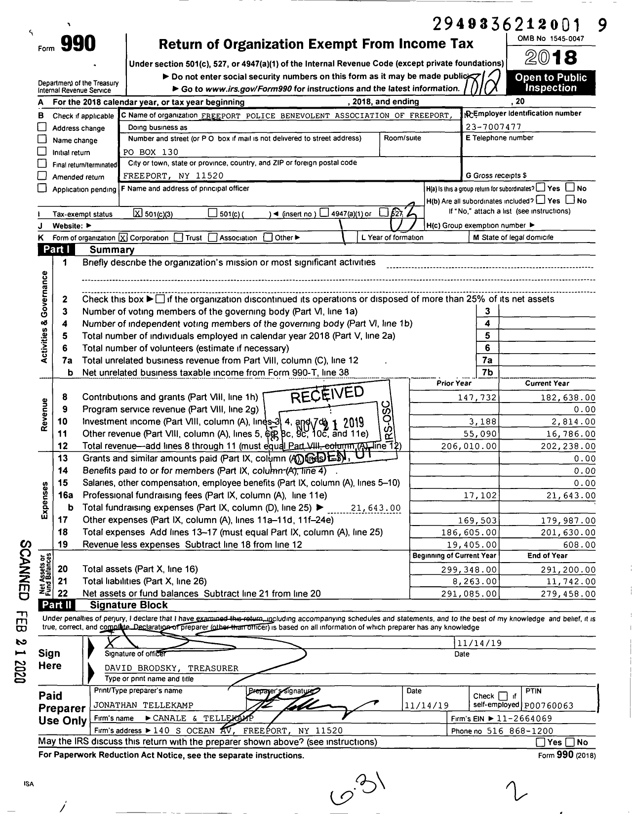 Image of first page of 2018 Form 990 for Fraternal Order of Police - 170 Freeport Police Dept