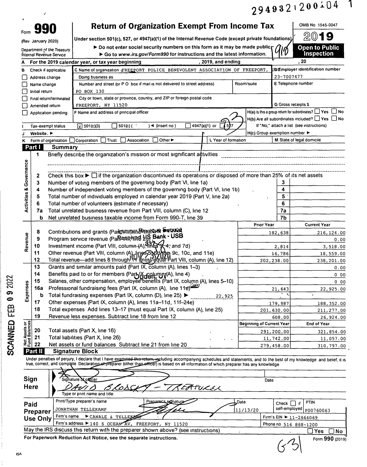 Image of first page of 2019 Form 990 for Fraternal Order of Police - 170 Freeport Police Dept