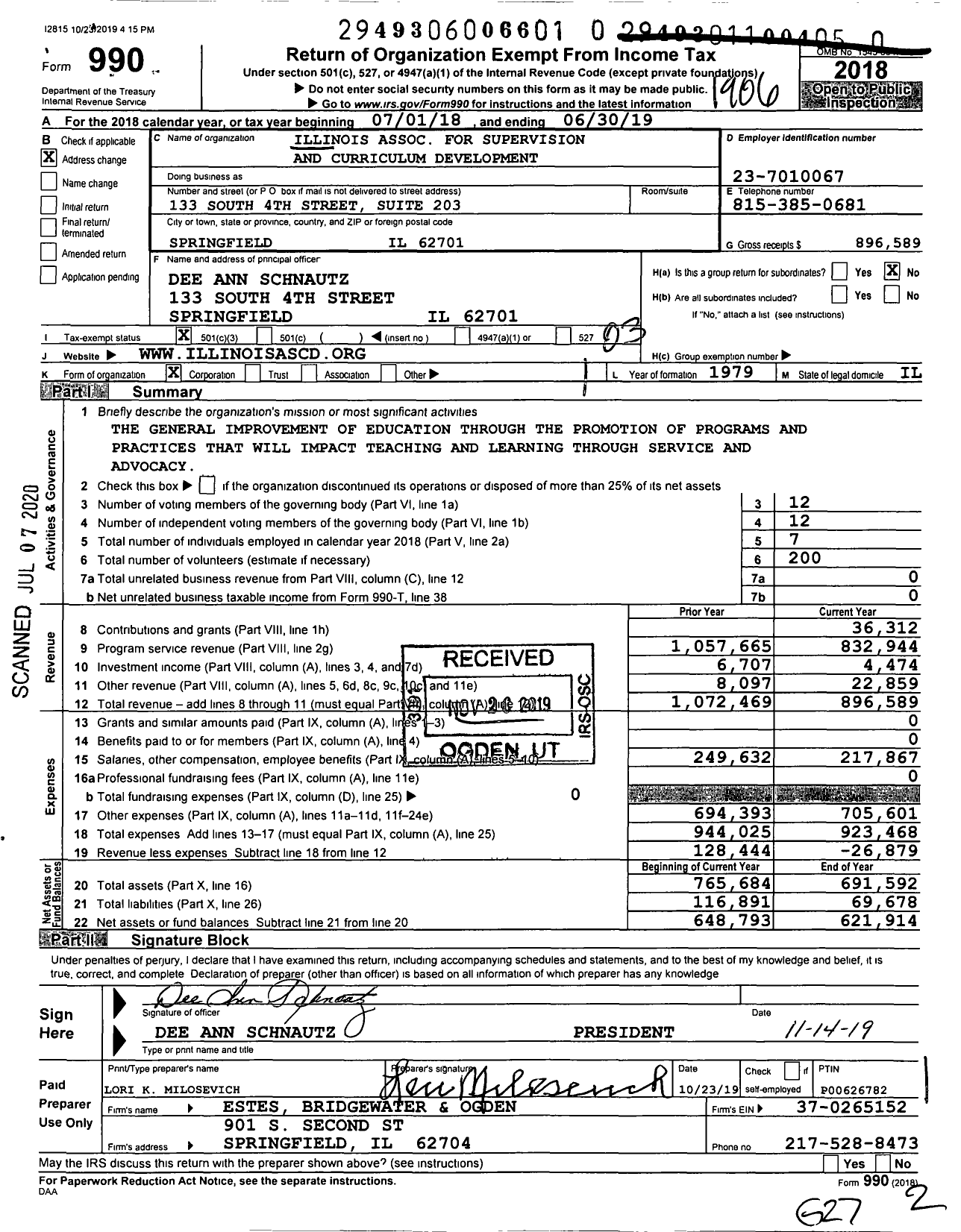 Image of first page of 2018 Form 990 for Illinois Association for Supervision and Curriculum Development