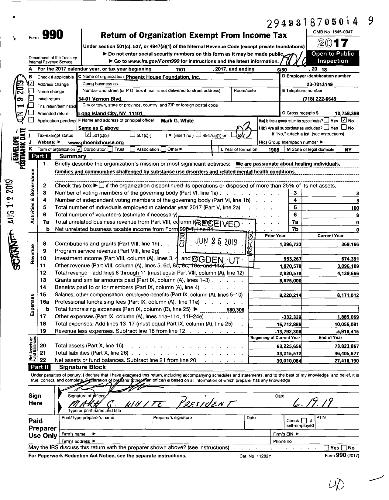 Image of first page of 2017 Form 990 for Phoenix House Foundation