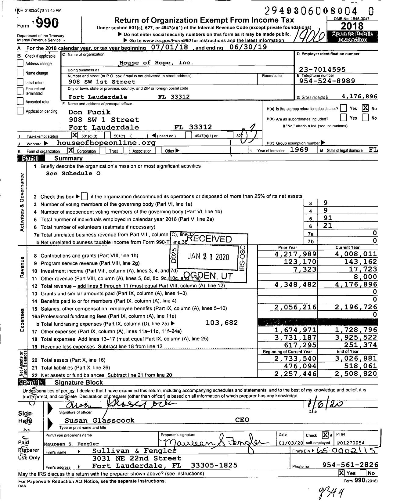 Image of first page of 2018 Form 990 for The House of Hope