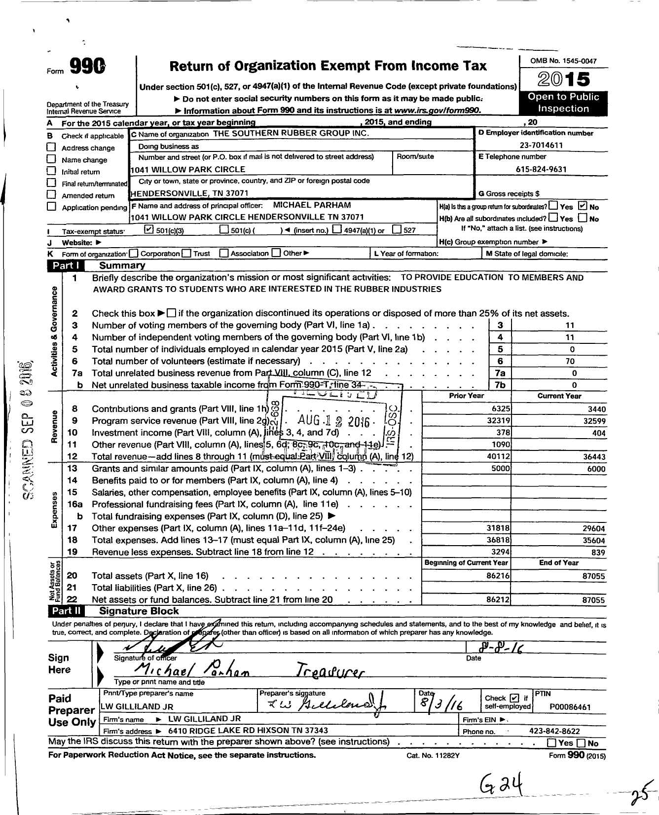 Image of first page of 2015 Form 990 for American Chemical Society - Southern Rubber Group