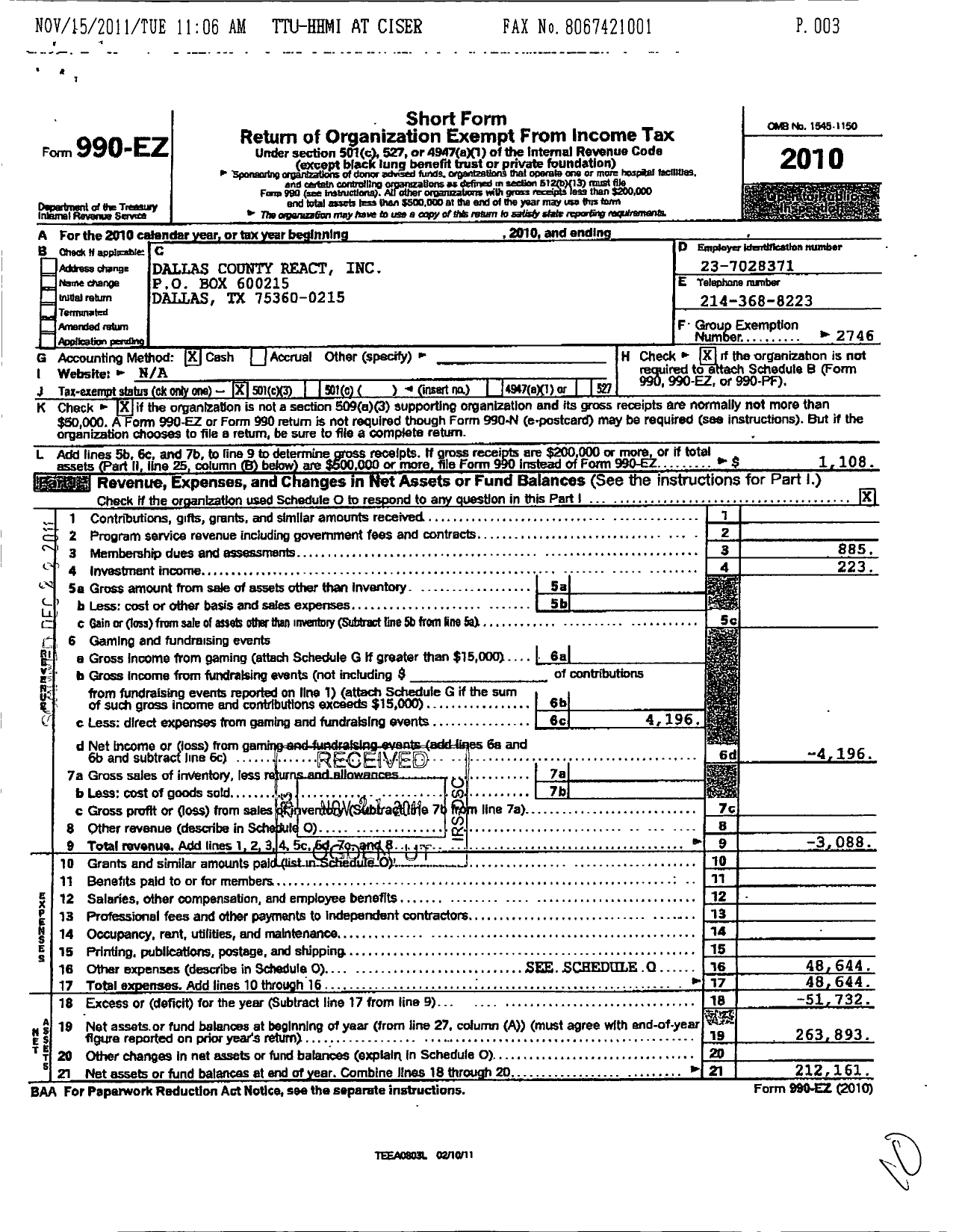 Image of first page of 2010 Form 990EZ for React International / C622 Dallas County React Inc