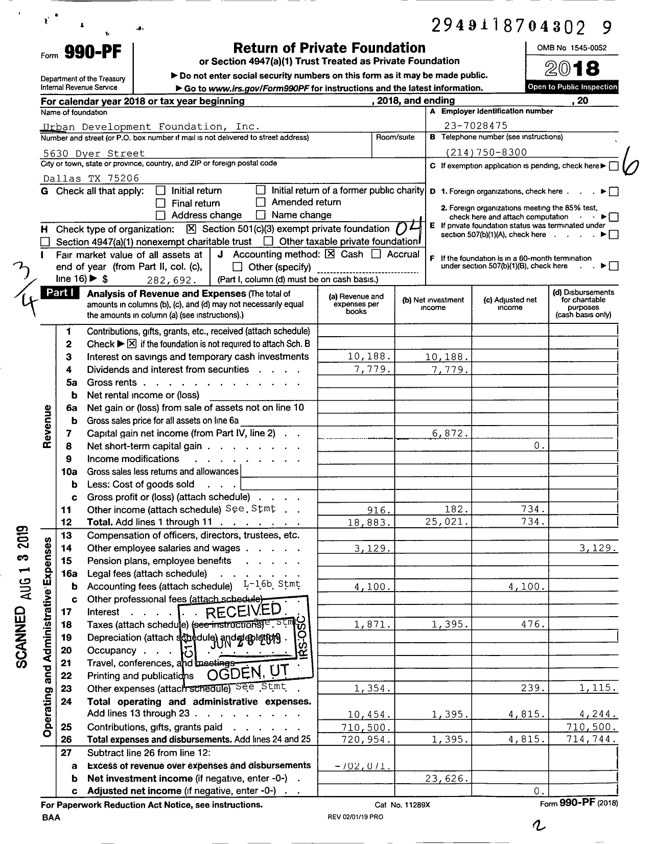 Image of first page of 2018 Form 990PF for Urban Development Foundation