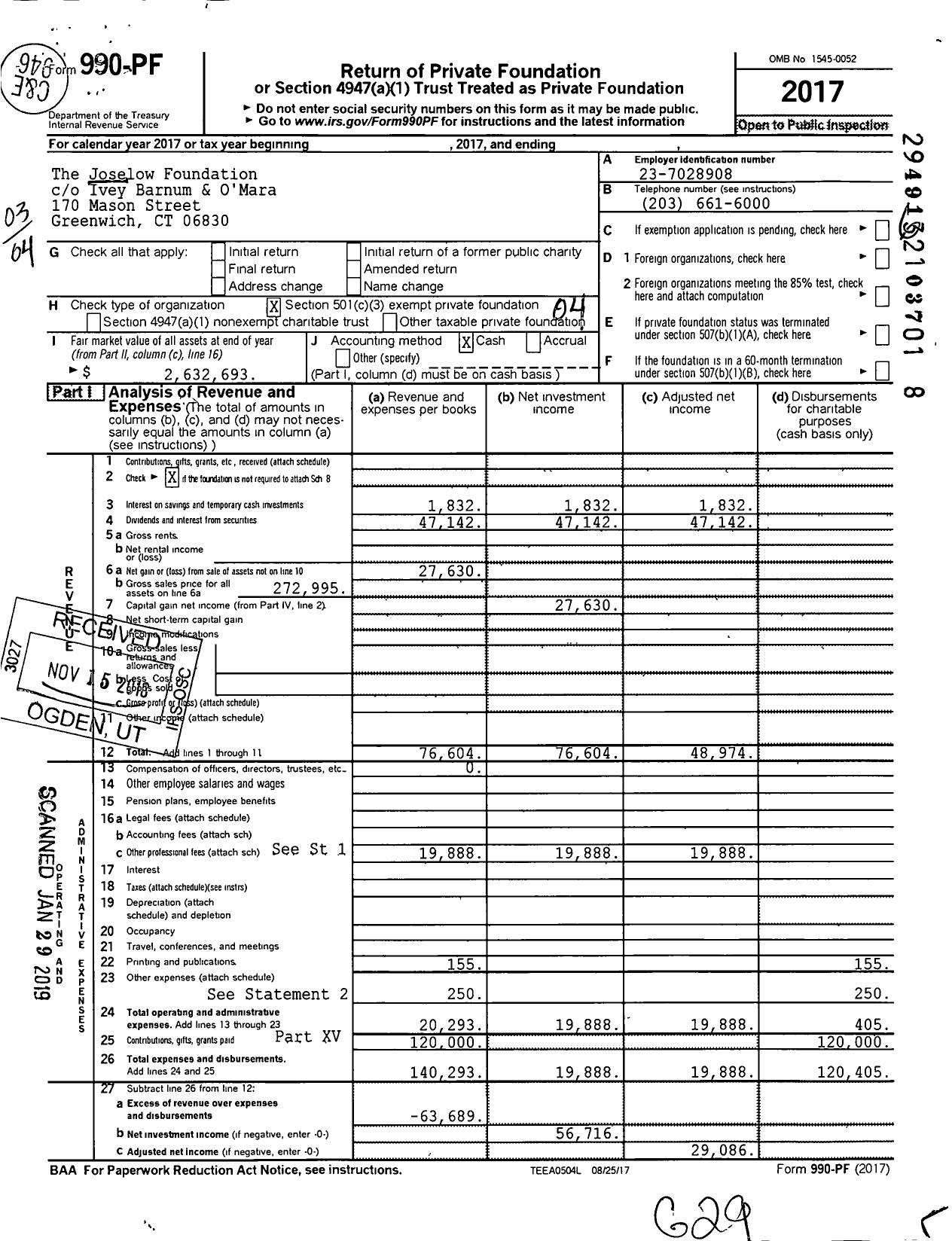 Image of first page of 2017 Form 990PF for The Joselow Foundation