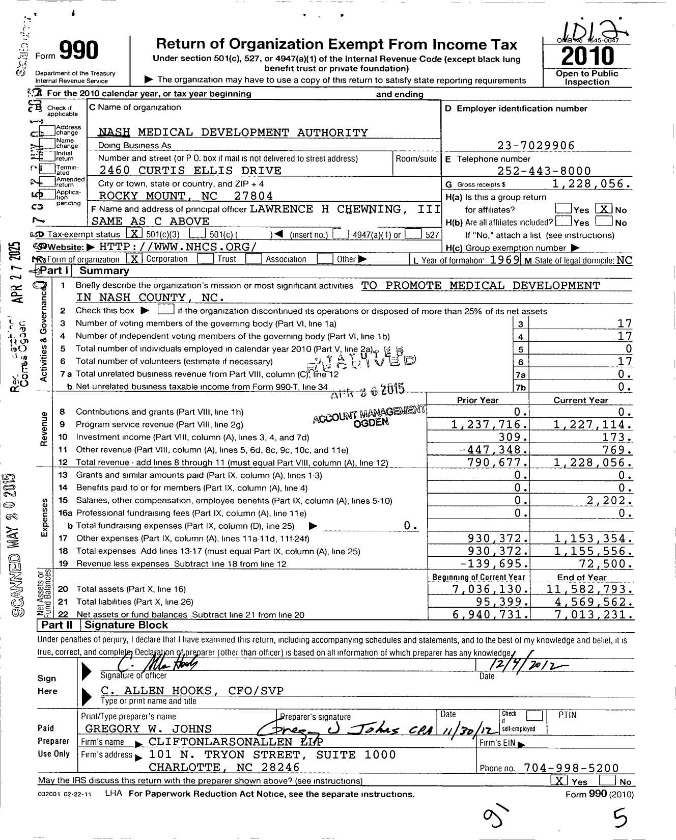 Image of first page of 2010 Form 990 for Nash Medical Development Authority