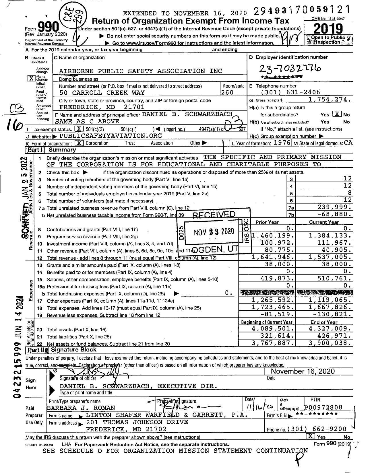 Image of first page of 2019 Form 990 for Airborne Public Safety Association Incorporated (ALEA)