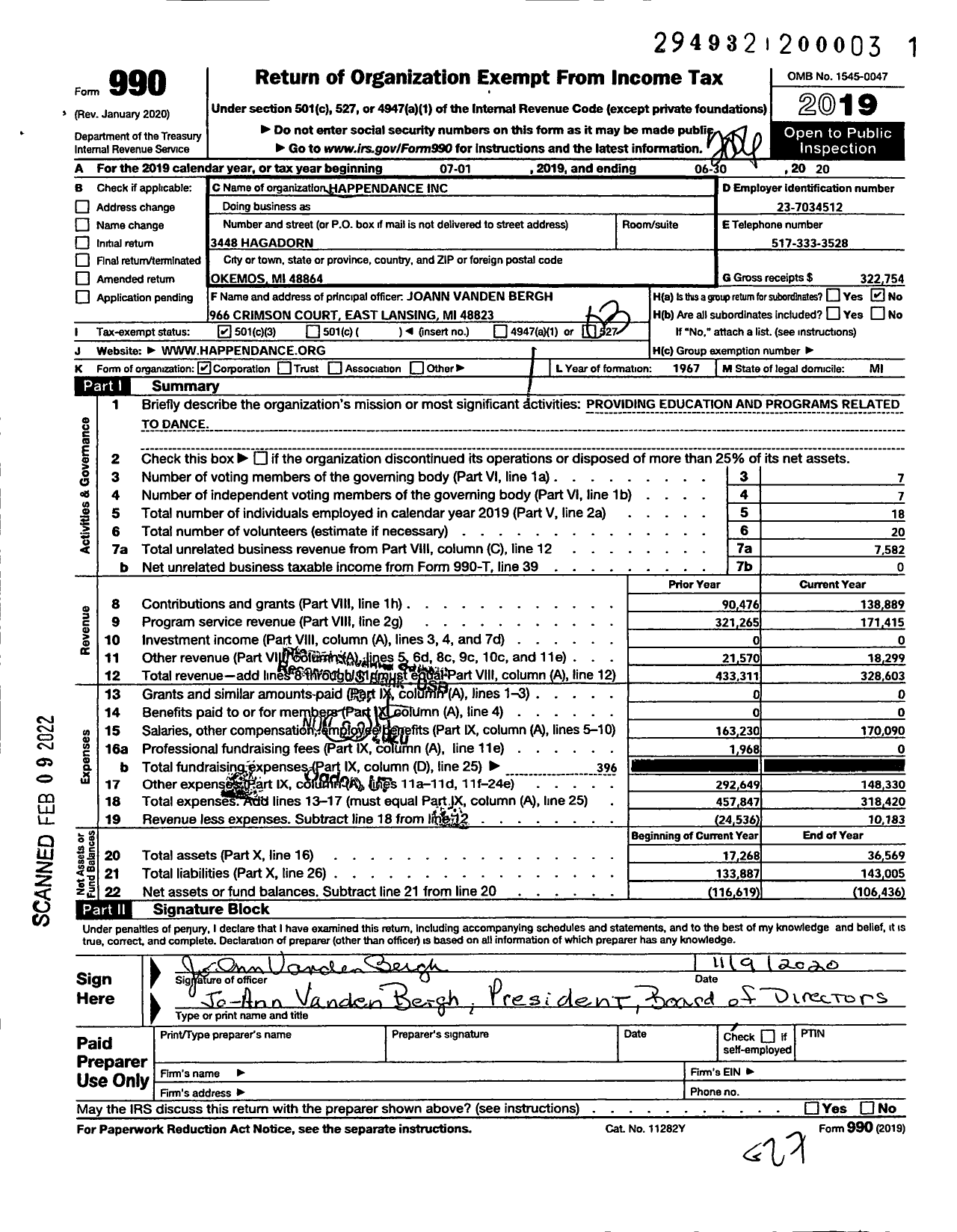 Image of first page of 2019 Form 990 for Happendance