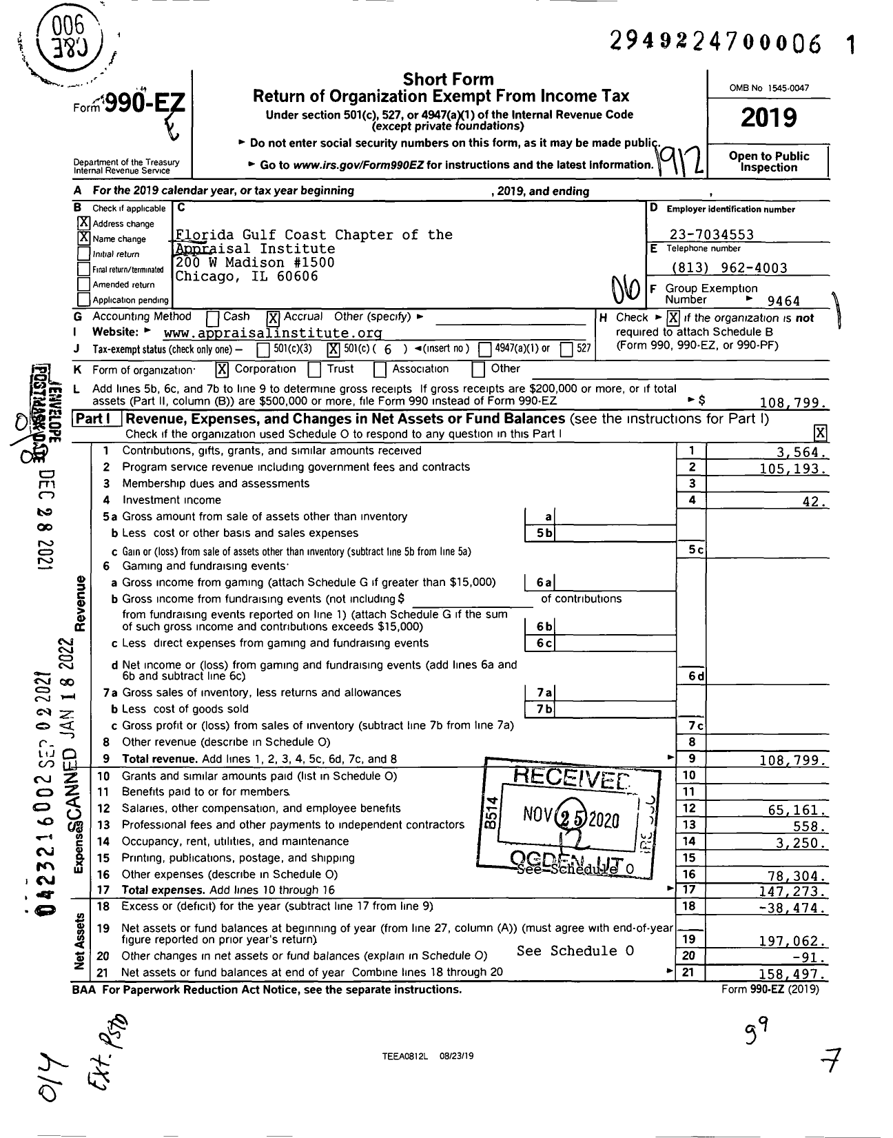 Image of first page of 2019 Form 990EO for Florida Gulf Coast of the Appraisal Institute