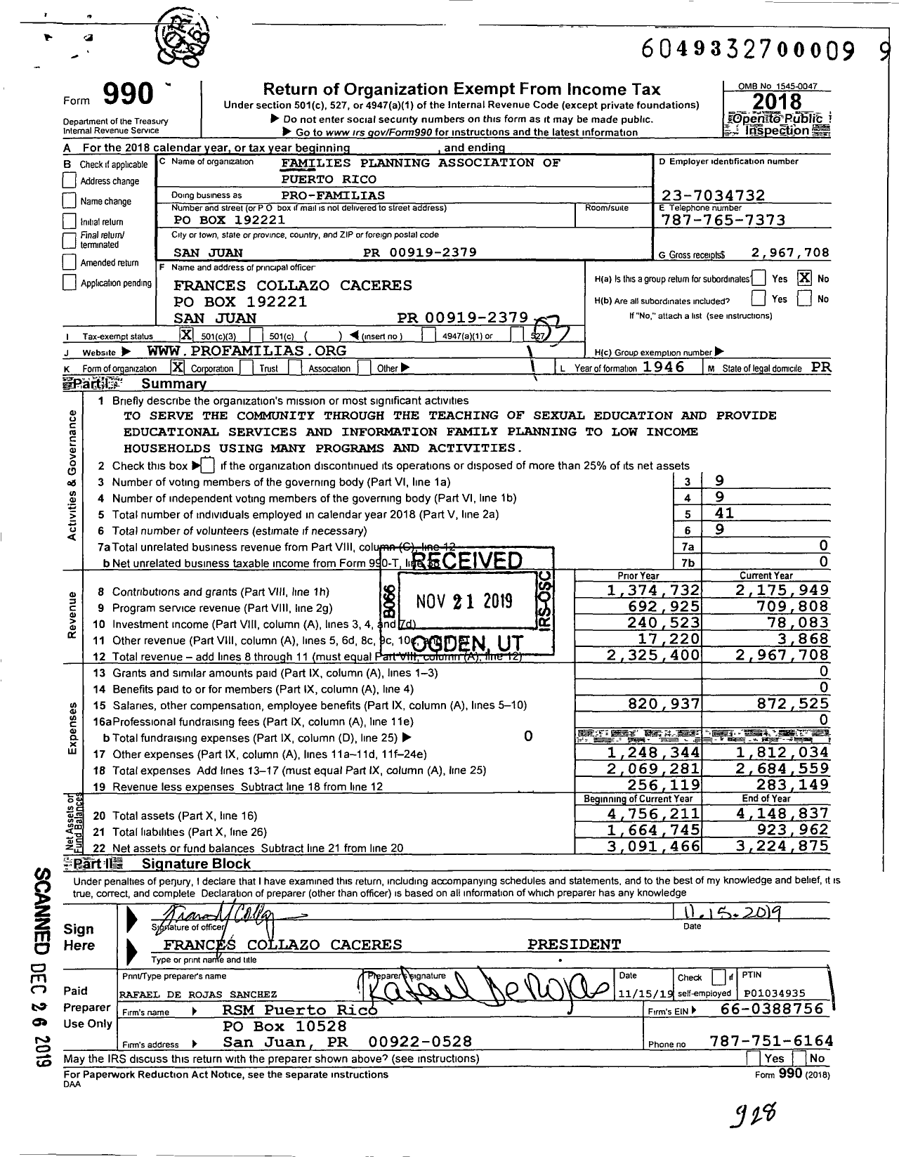 Image of first page of 2018 Form 990 for Pro-Familias