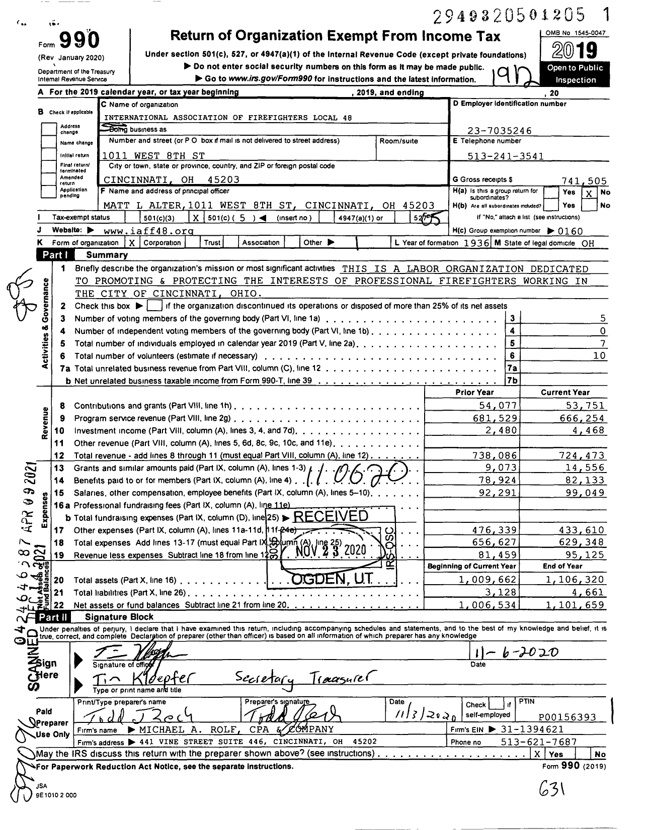 Image of first page of 2019 Form 990O for International Association of Fire Fighters - L0048 Cincinnati
