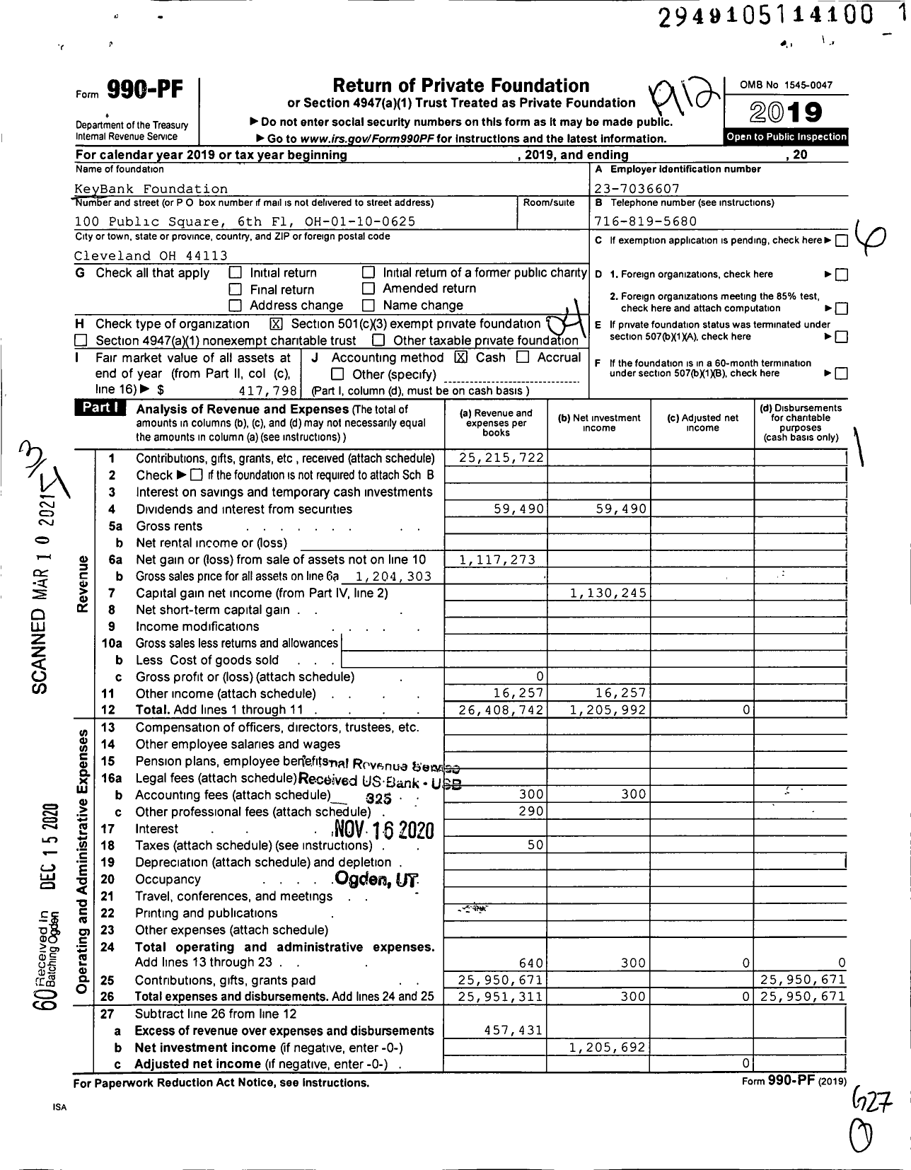 Image of first page of 2019 Form 990PF for Keybank Foundation