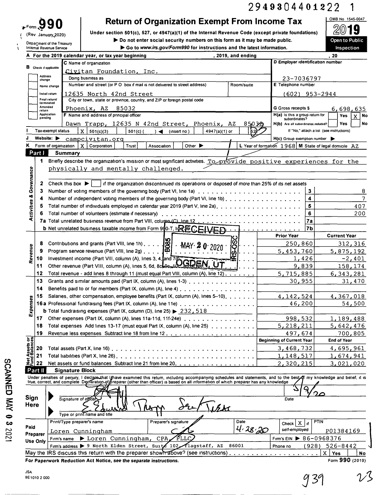 Image of first page of 2019 Form 990 for Civitan Foundation (CF)