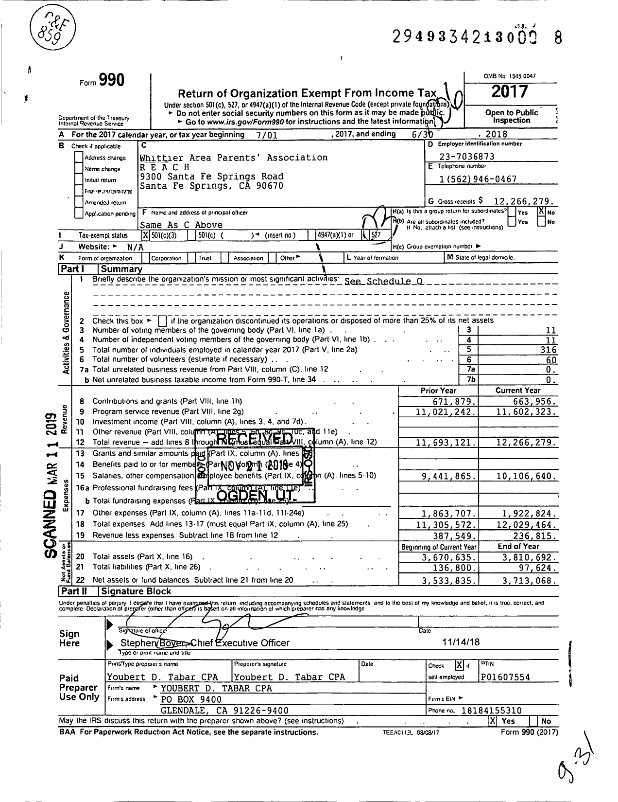 Image of first page of 2017 Form 990 for Resource for Education Advocacy Communication and Housing (REACH)