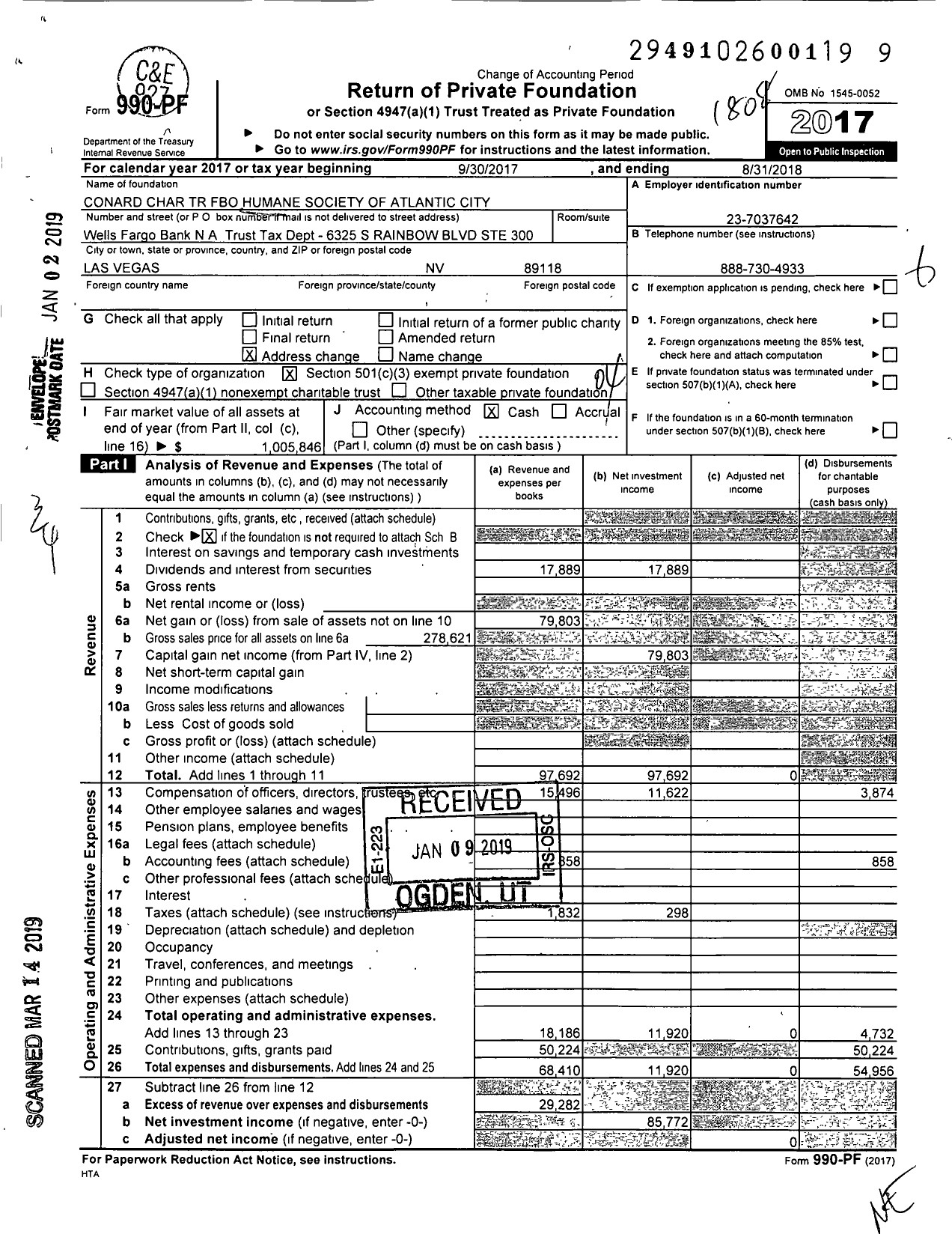 Image of first page of 2017 Form 990PF for Conard Char Trust