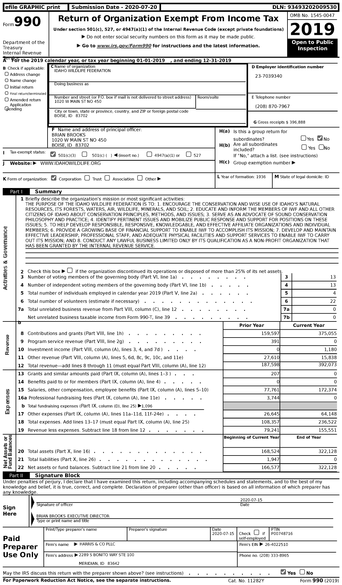 Image of first page of 2019 Form 990 for Idaho Wildlife Federation