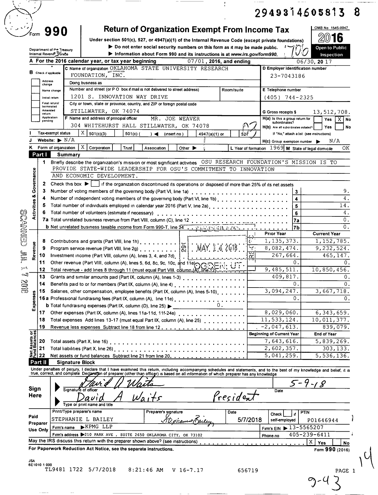 Image of first page of 2016 Form 990 for Osu Research Foundation