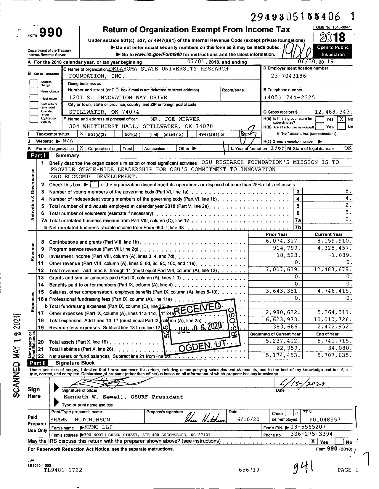 Image of first page of 2018 Form 990 for Osu Research Foundation