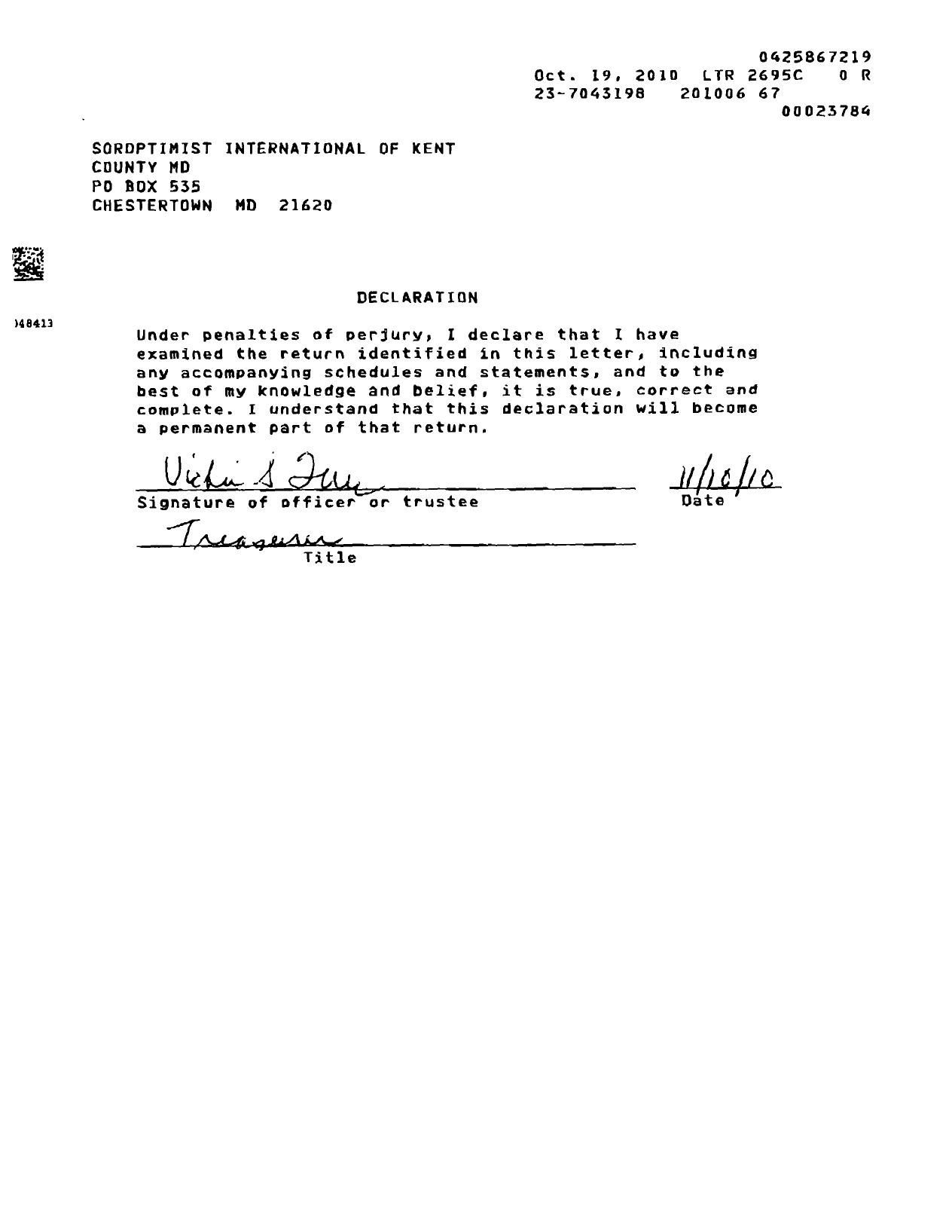 Image of first page of 2009 Form 990ER for Soroptimist International of the Americas - 103063 Kent and Queen Annes Countie