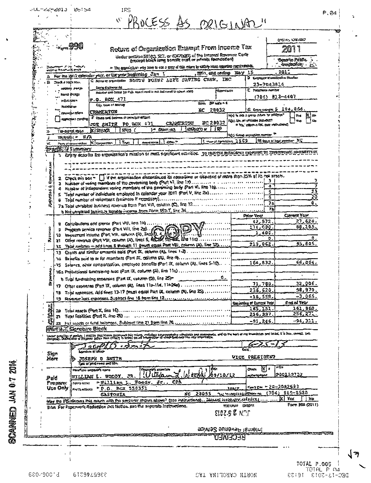 Image of first page of 2011 Form 990 for South Point Life Saving Crew