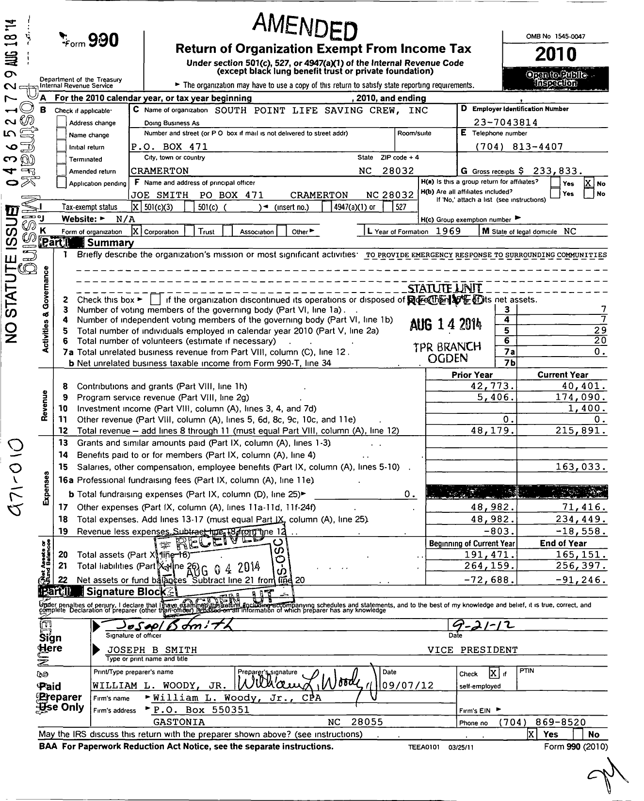 Image of first page of 2010 Form 990 for South Point Life Saving Crew