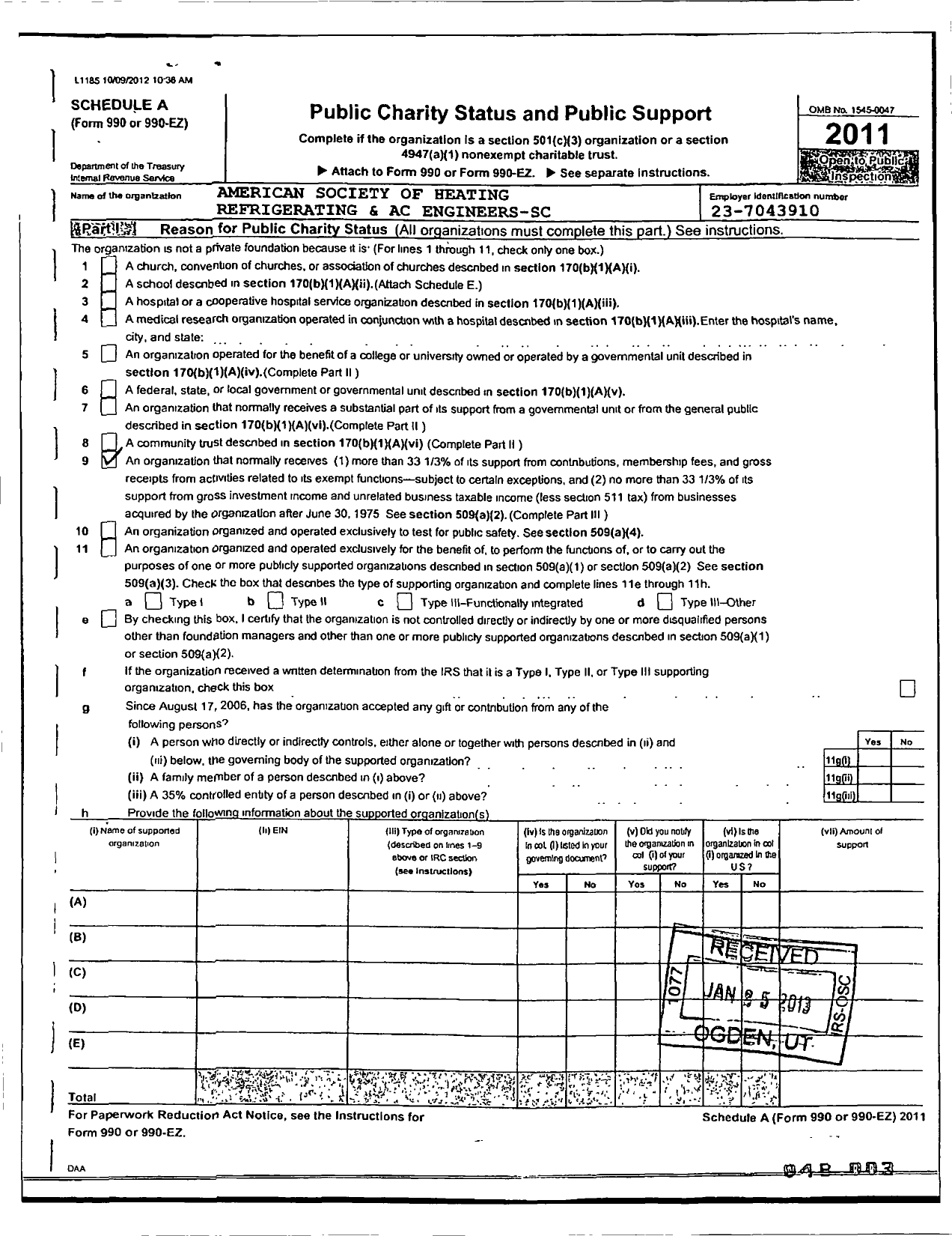 Image of first page of 2011 Form 990ER for American Society of Heating Refrigerating and A-C Engineers / South Carolina