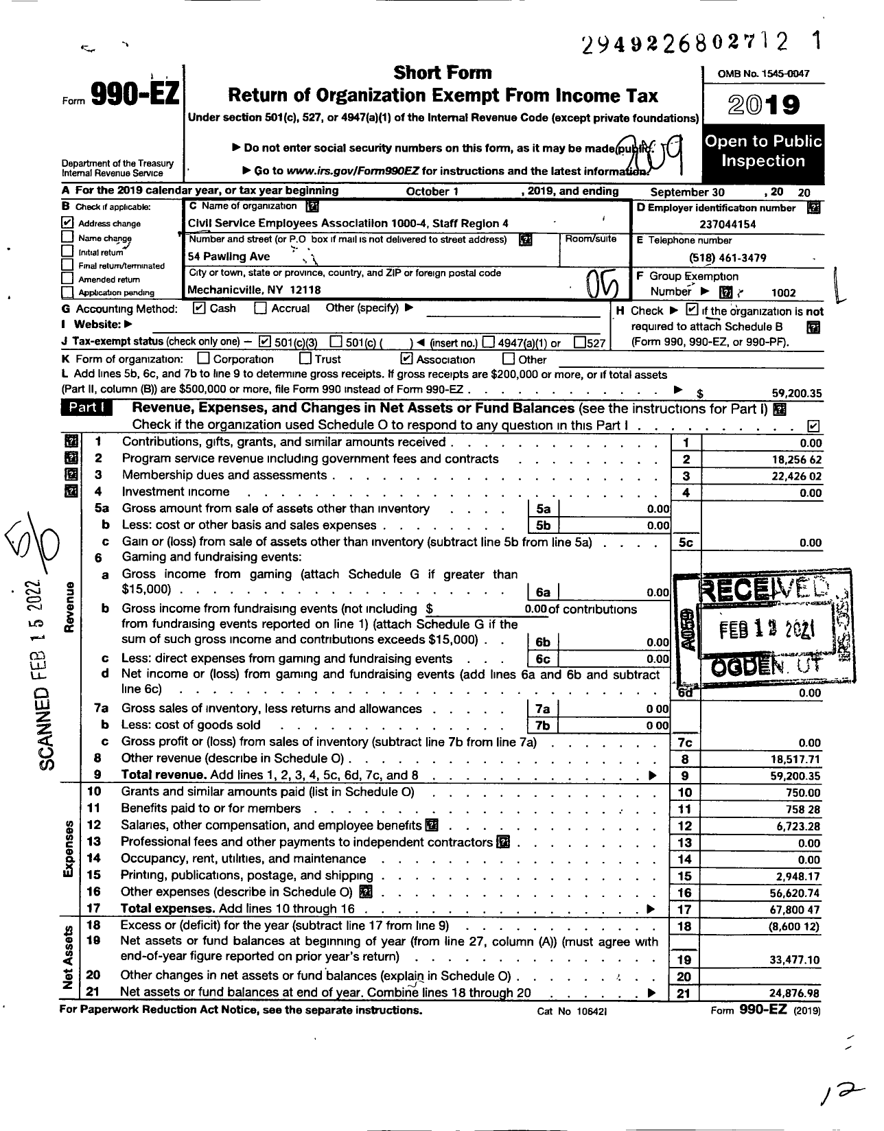 Image of first page of 2019 Form 990EO for Civil Service Employees Association - 1000 Region 4-capital