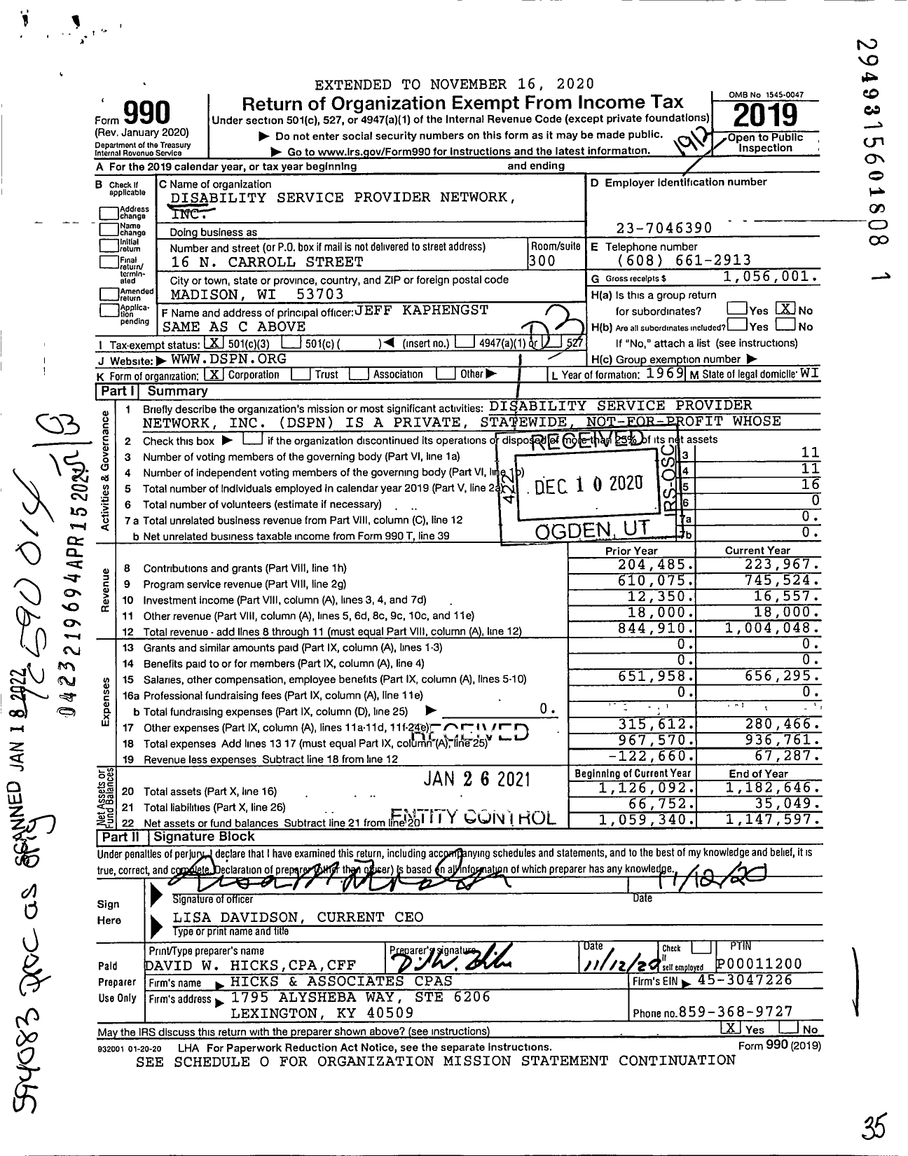 Image of first page of 2019 Form 990 for Disability Service Provider Network