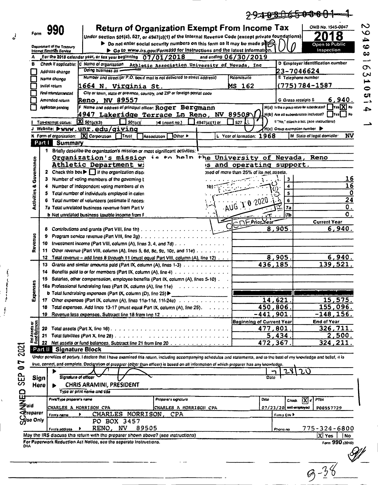 Image of first page of 2018 Form 990 for Wolf Pack Athletic Association