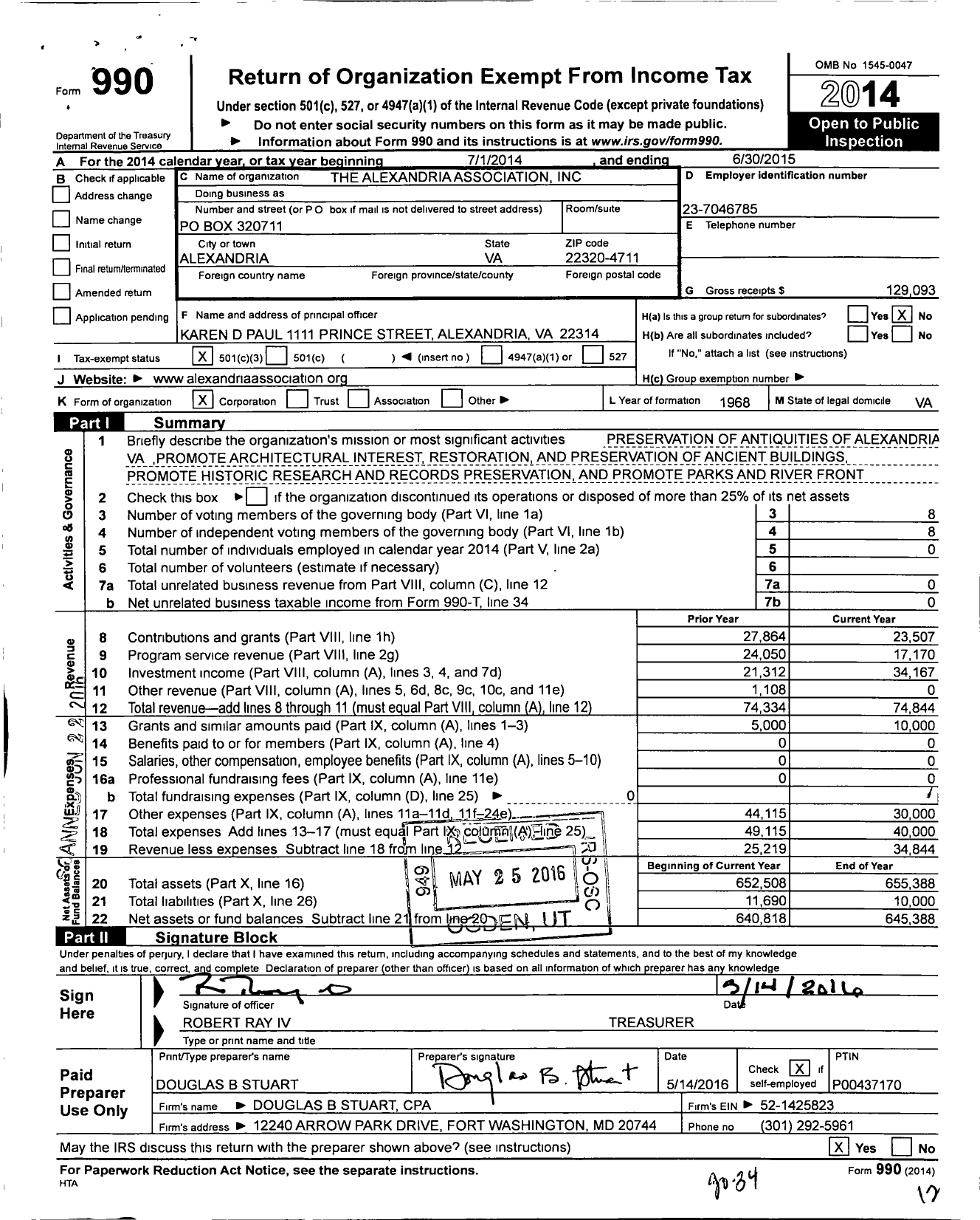 Image of first page of 2014 Form 990 for The Alexandria Association