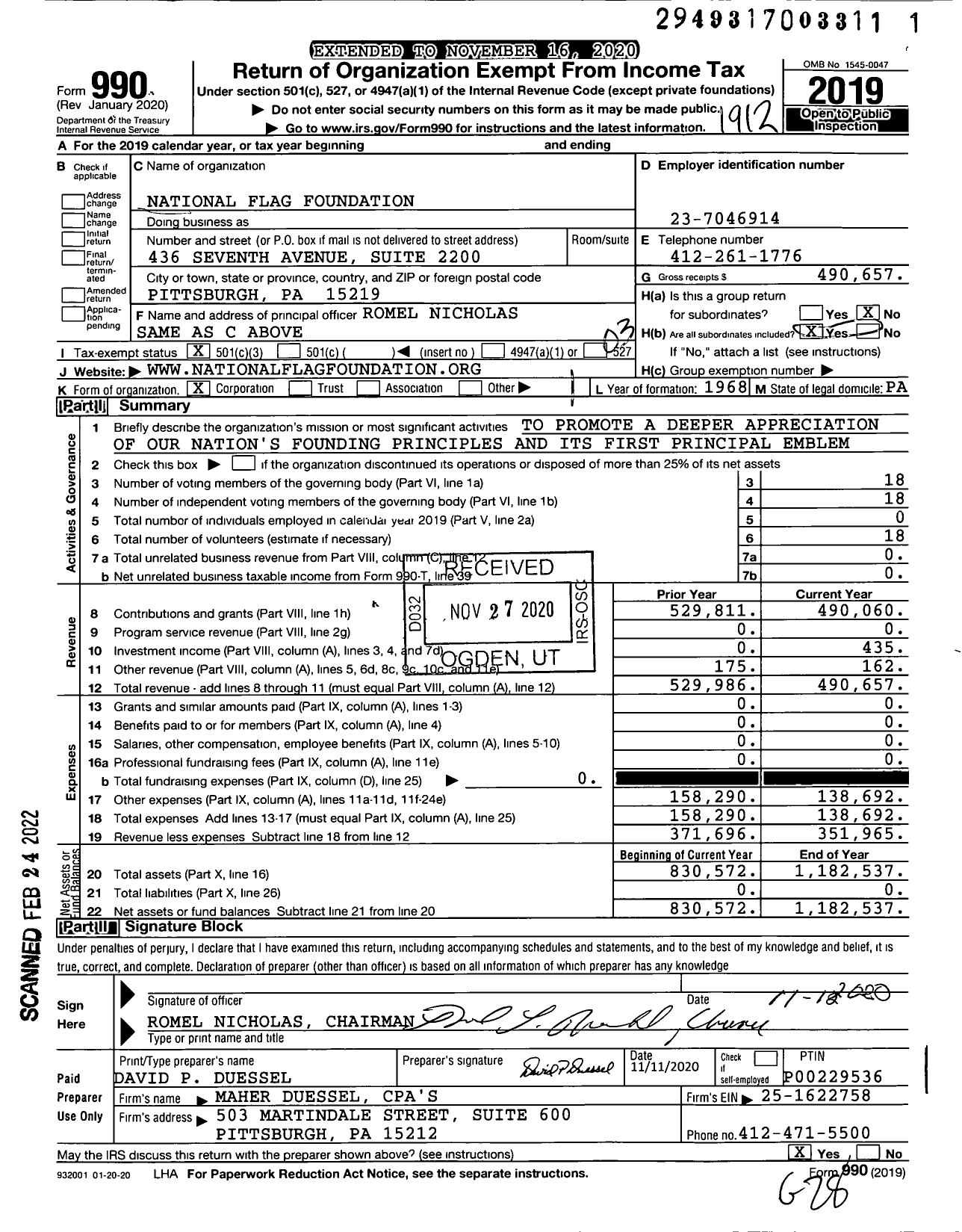 Image of first page of 2019 Form 990 for National Flag Foundation