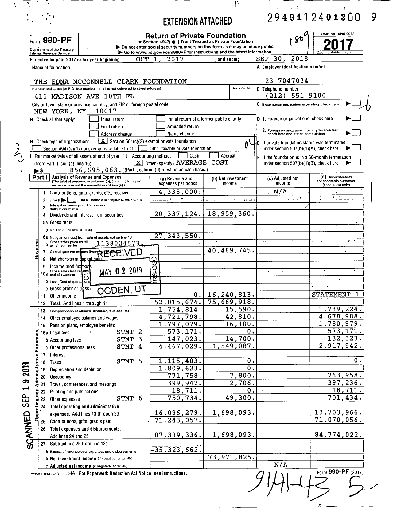 Image of first page of 2017 Form 990PF for The Edna Mcconnell Clark Foundation