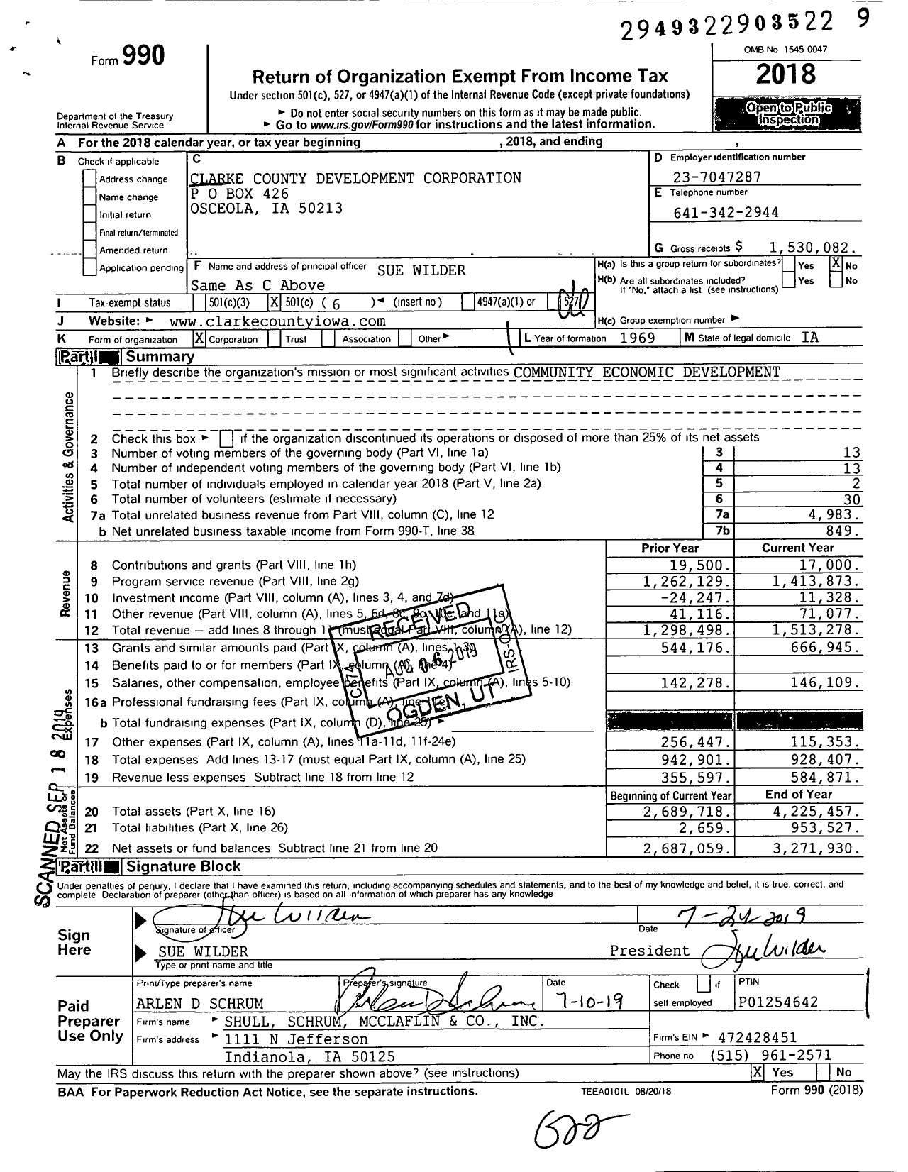 Image of first page of 2018 Form 990O for Clarke County Development Corporation