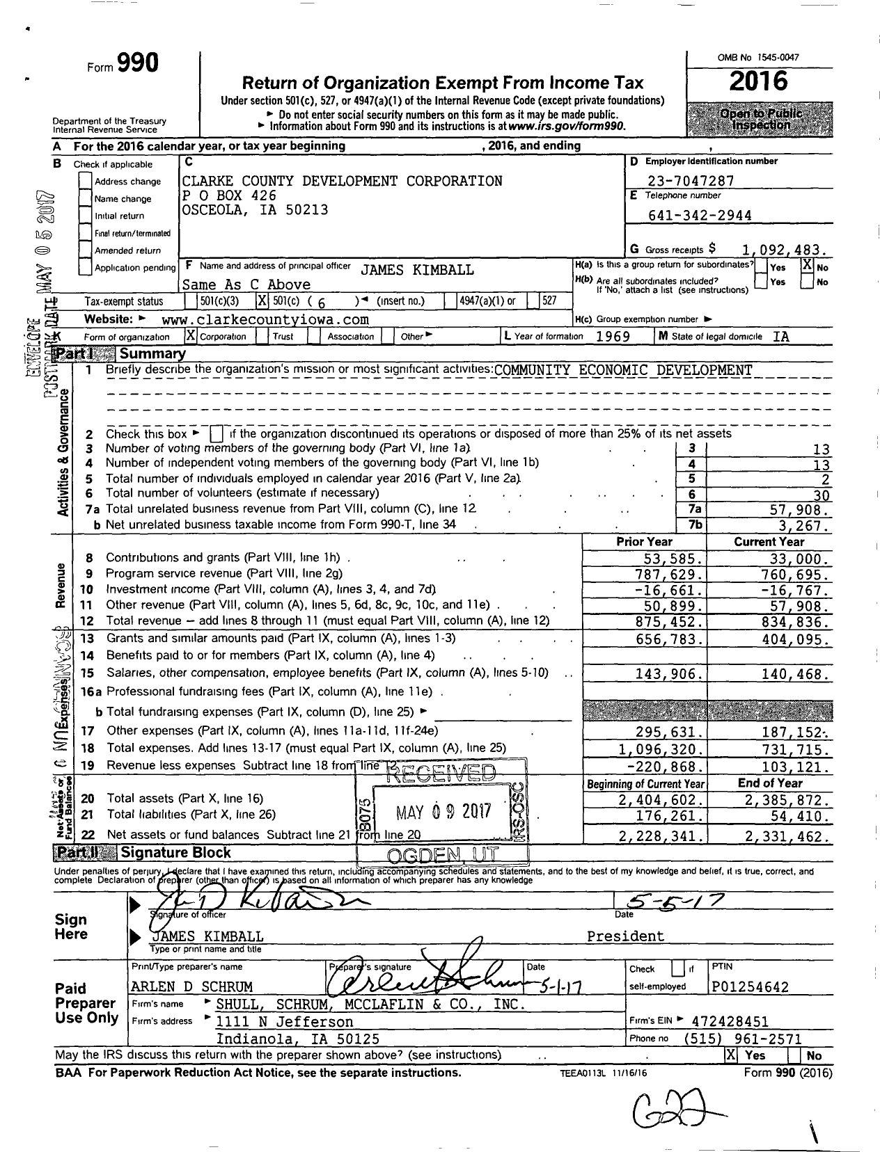 Image of first page of 2016 Form 990O for Clarke County Development Corporation