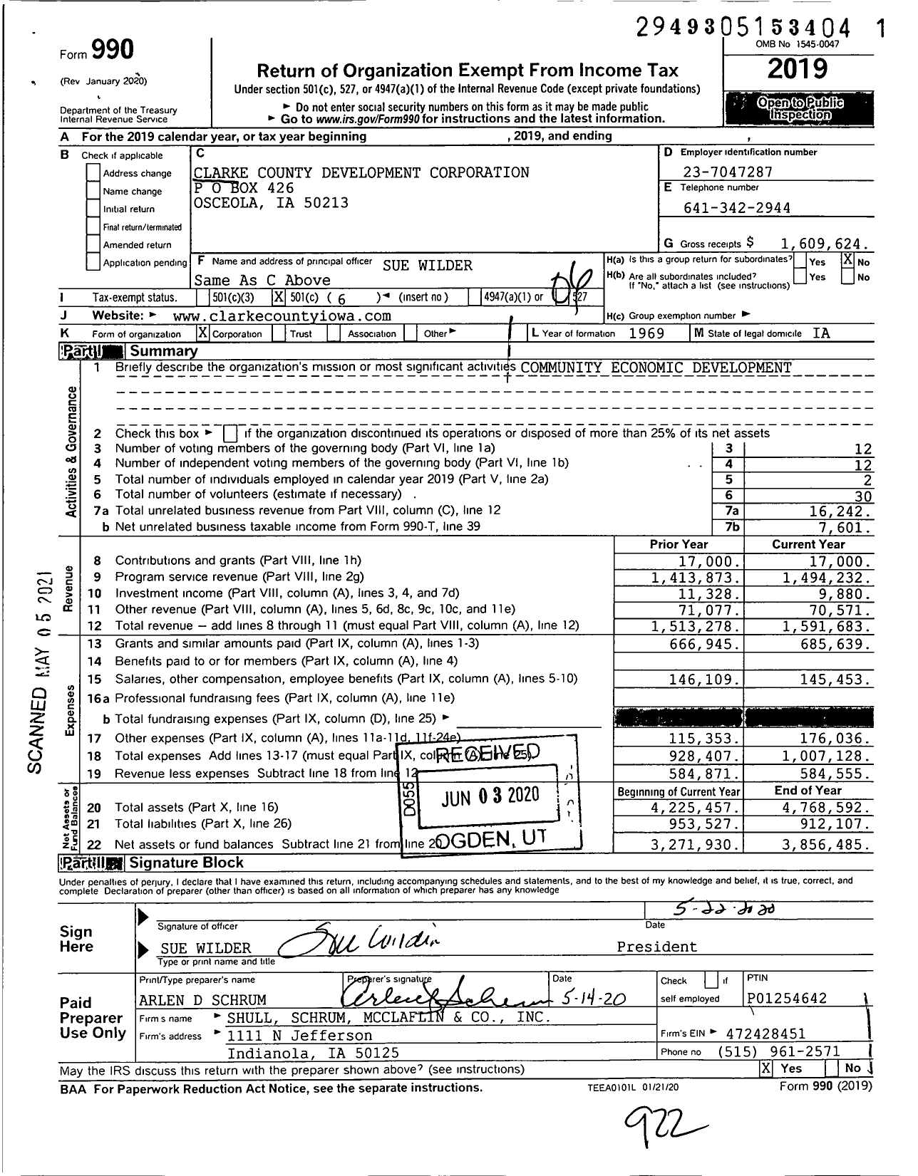 Image of first page of 2019 Form 990O for Clarke County Development Corporation