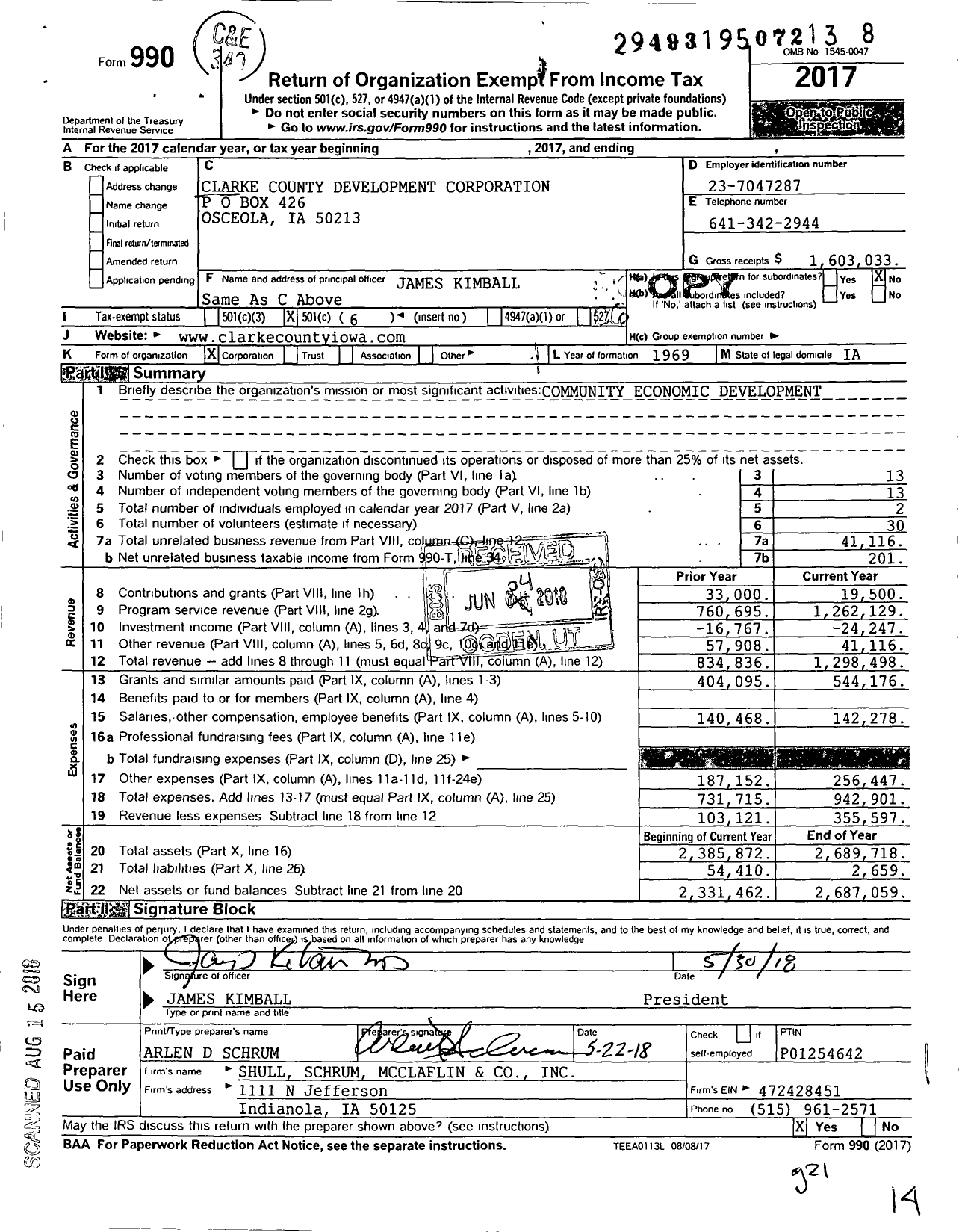 Image of first page of 2017 Form 990O for Clarke County Development Corporation